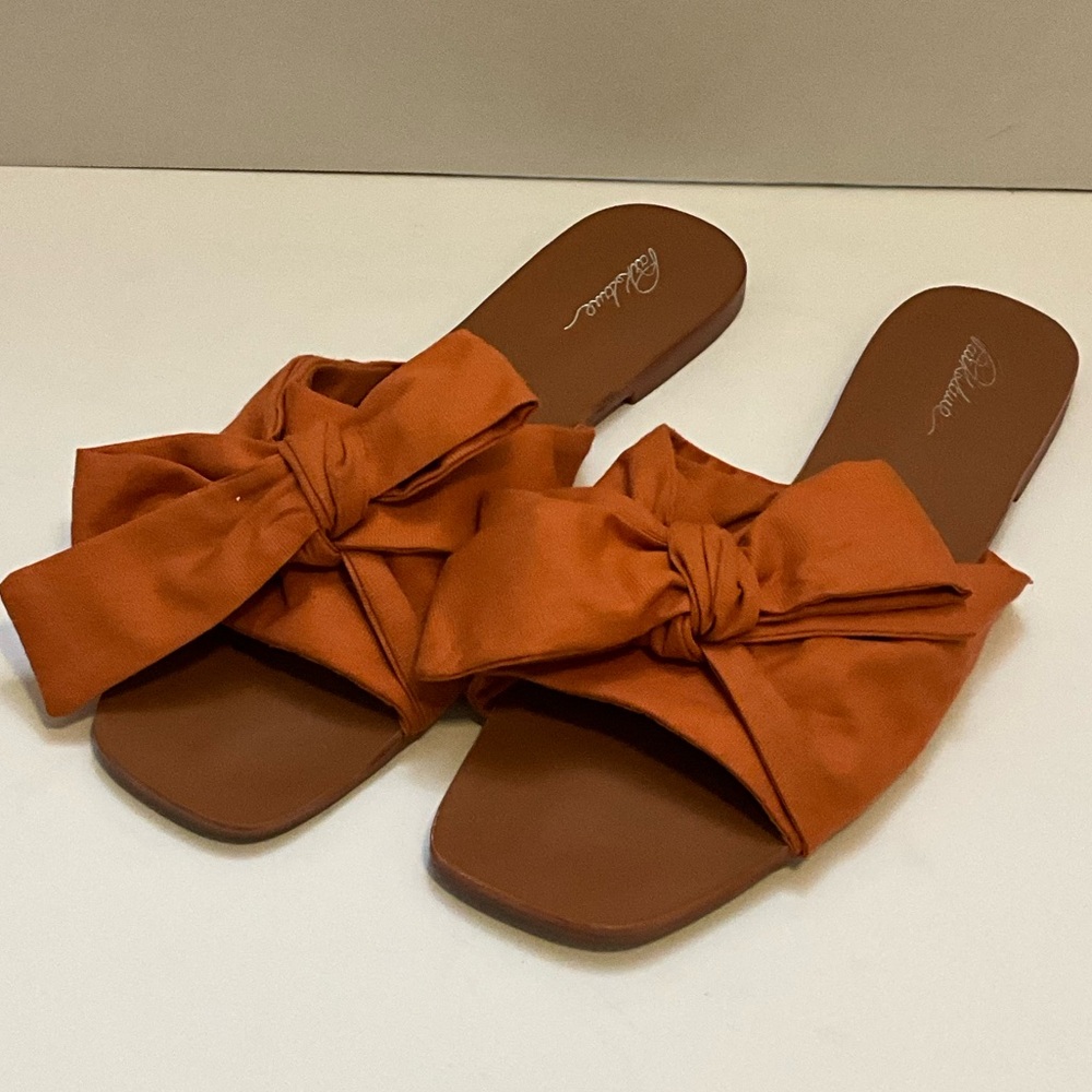 ASOS Park Lane Burnt Orangee Bow Flat Sandals Uk7